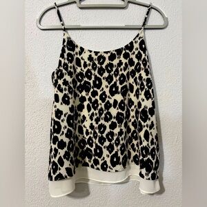 Cynthia Rowley Black and Beige Spaghetti Strap Leopard Print Camisole Small NWT